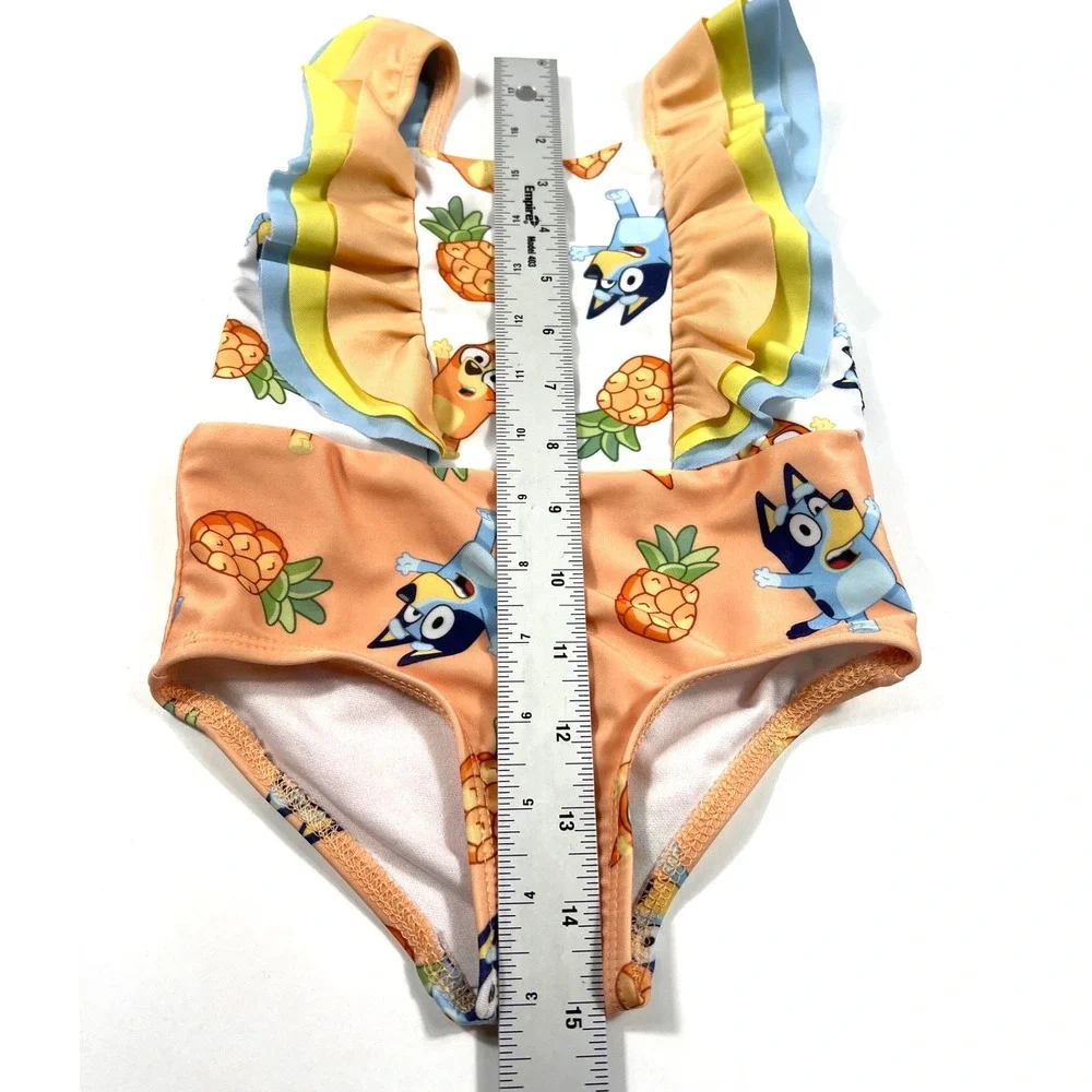 Bluey Bingo Ruffle One Piece Swimsuit Toddler Girls 18M Orange Blue EUC‎